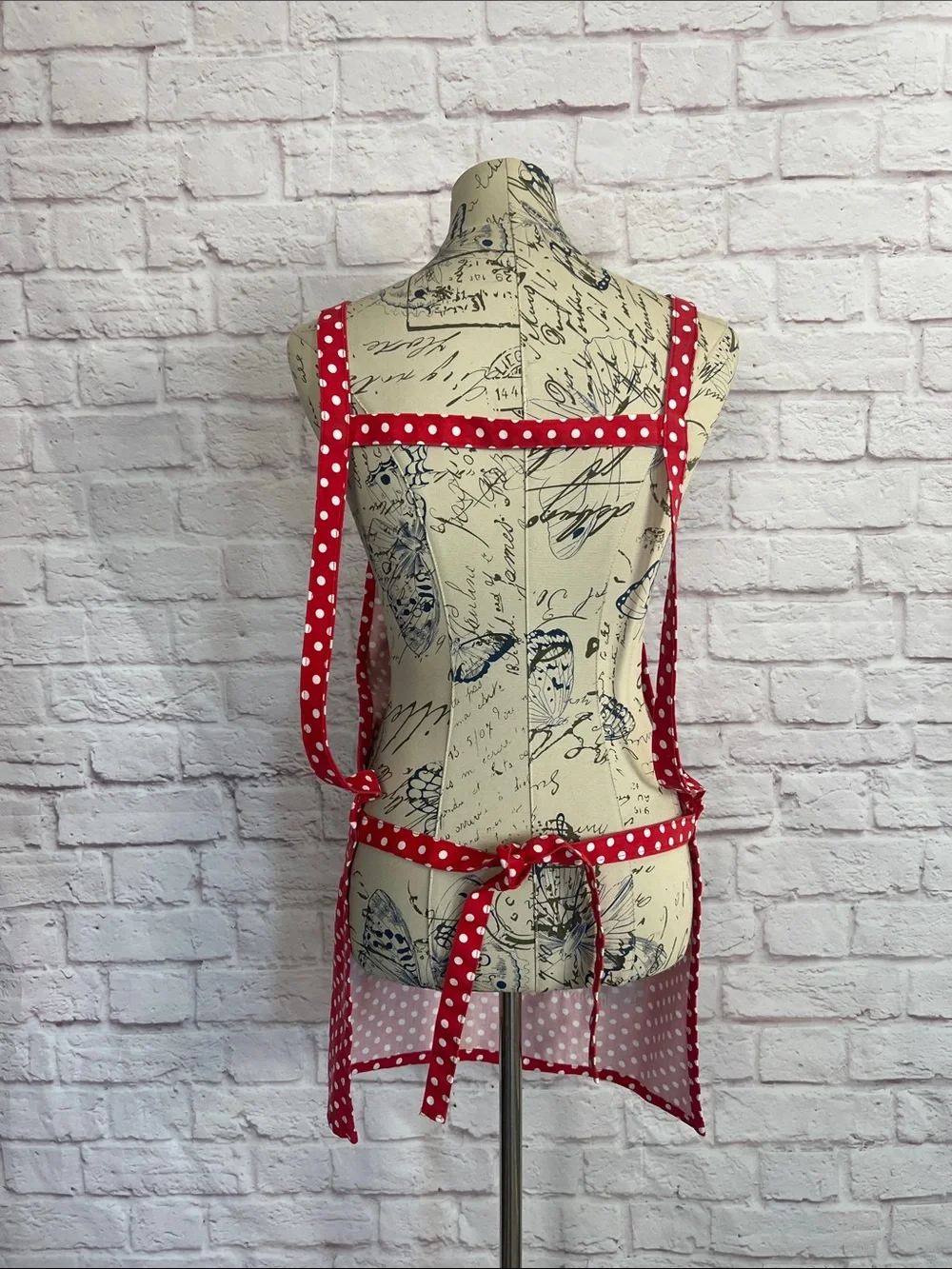 Handmade Red Polka Dot Mickey & Minnie Apron with Black 'Love' Pocket